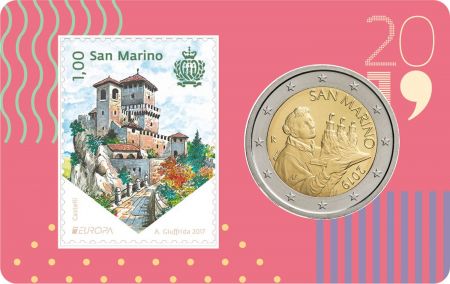 Saint-Marin Coincard n°04 + Timbre - 2 Euros 2019