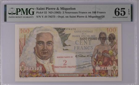 Saint Pierre & Miquelon 2 NF / 100 Francs - Saint-Pierre-Et-Miquelon - ND (1963) - Série Y.44 - PMG 65 EPQ