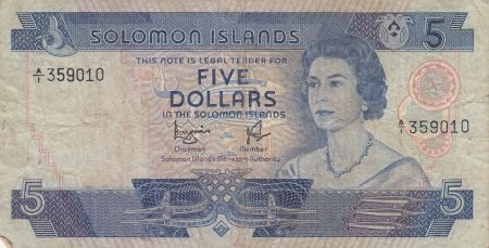 Salomon (îles) 5 Dollars - Elizabeth II - Bateaux, masque - 1977