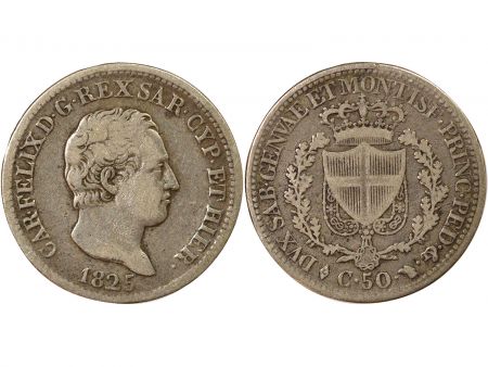 Sardaigne Charles Félix - 50 Centesimi Argent - 1825 L Turin