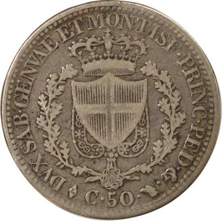 Sardaigne Charles Félix - 50 Centesimi Argent - 1825 L Turin