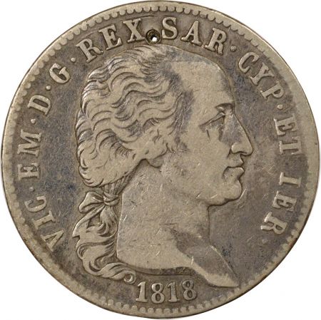 Sardaigne Victor Emmanuel I - 5 Lire Argent - 1818 Turin, Percé