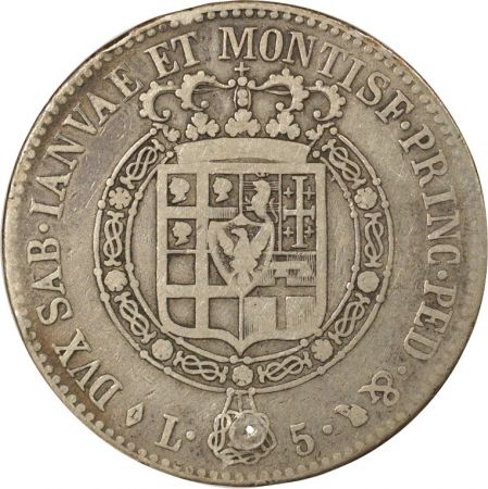 Sardaigne Victor Emmanuel I - 5 Lire Argent - 1818 Turin, Percé