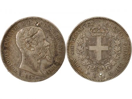 Sardaigne Victor Emmanuel II - 1 Lire Argent - 1857 B Turin, Percé