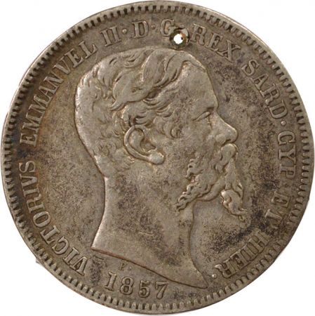 Sardaigne Victor Emmanuel II - 1 Lire Argent - 1857 B Turin, Percé