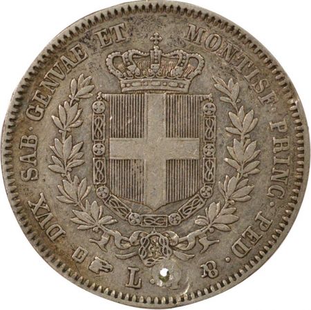 Sardaigne Victor Emmanuel II - 1 Lire Argent - 1857 B Turin, Percé