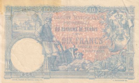 Serbie 10 Dinara - 10 Francs - Musicien - 1893 Série N.39