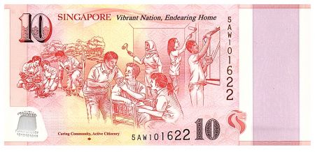 Singapour 10 Dollars, E.Y. bin Ishak - 50 ans de l\'indépendance - Bénévolat - Polymer - 2015