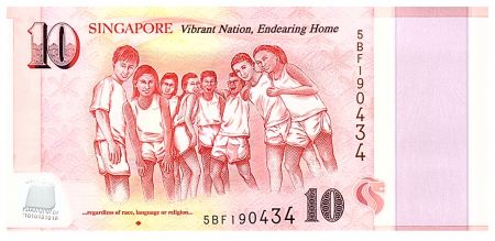 Singapour 10 Dollars, E.Y. bin Ishak - 50 ans de l\'indépendance - Language and Religion - Polymer - 2015