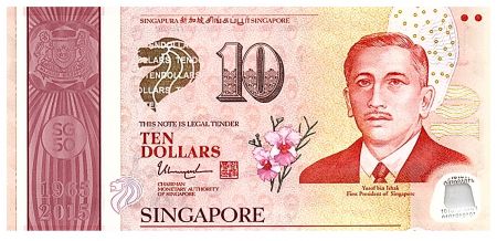 Singapour 10 Dollars, E.Y. bin Ishak - 50 ans de l\'indépendance - Opportunités - Polymer - 2015