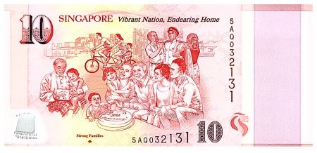 Singapour 10 Dollars, E.Y. bin Ishak - 50 ans de l\'indépendance - Strong Families - Polymer - 2015