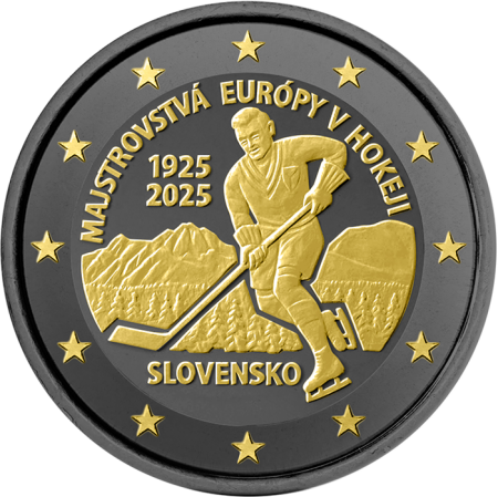 Slovaquie 2 Euros Commémo. Ruthénium 2025 - 100 ans du 1e championnat dEurope de hockey sur glace en Slovaquie