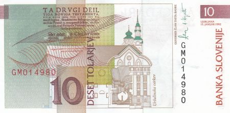 Slovénie 10 Tolarjev, Primoz Trubor - Eglise Ursuline - 1992 - Série GM