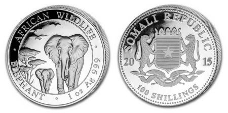 Somalie 100 Shillings Elephants - Once Argent 2015