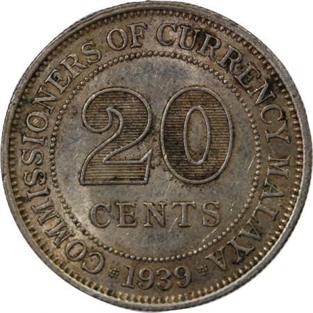 Straits Settlements MALAISIE, MALAYA, GEORGE VI - 20 CENTS 1939 LONDRES