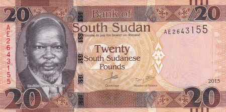 Sud Soudan 20 Pounds, Dr John Garang de Mabior - Antilopes - 2015