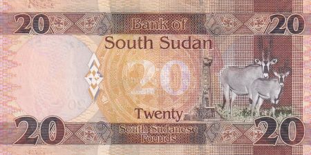 Sud Soudan 20 Pounds, Dr John Garang de Mabior - Antilopes - 2015