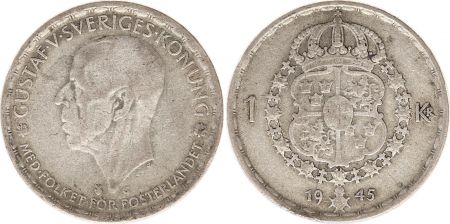 Suède 1 Krona 1945G - Armoiries, Gustaf V - Argent