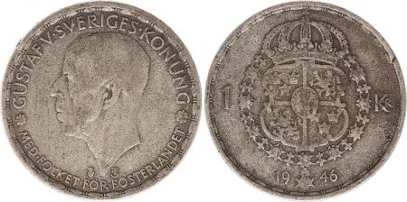 Suède 1 Krona 1946TS - Armoiries, Gustaf V - Argent