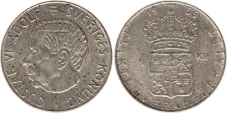 Suède 1 Krona 1956TS - Armoiries, Gustaf VI - Argent