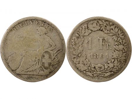 Suisse 1 Franc Argent, Helvetia assise - 1861 B Berne