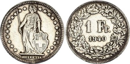 Suisse 1 Franc Helvetia - 1940 - B Bern - Argent