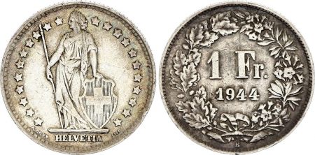 Suisse 1 Franc Helvetia - 1944 - B Bern - Argent