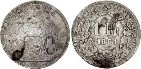 Suisse 1 Franc Helvetia assise - 1861 - B Bern - Argent