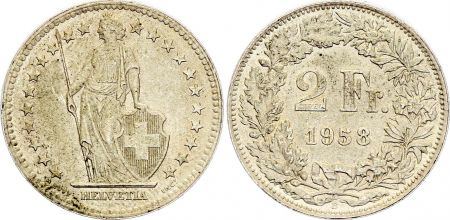 Suisse 2 Francs - Helvetia - 1958 - B Berne - Argent