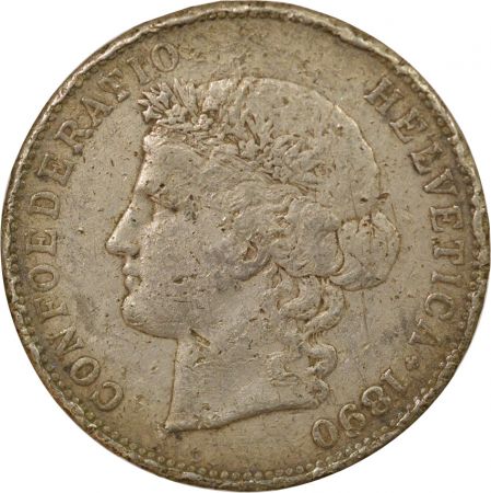 Suisse 5 Francs Argent, Tête d\'Helvetia - 1890 B Berne