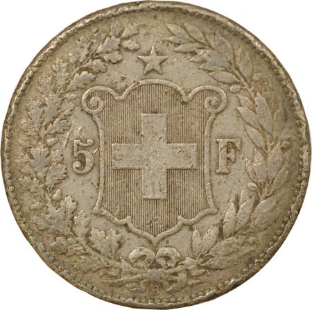 Suisse 5 Francs Argent, Tête d\'Helvetia - 1890 B Berne