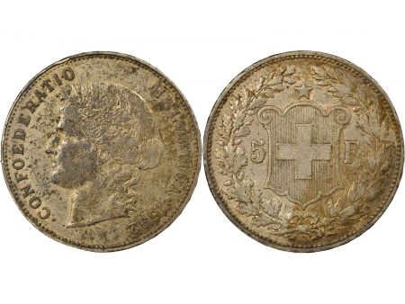 Suisse 5 Francs Argent, Tête d\'Helvetia - 1892 B Berne