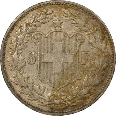 Suisse 5 Francs Argent, Tête d\'Helvetia - 1892 B Berne