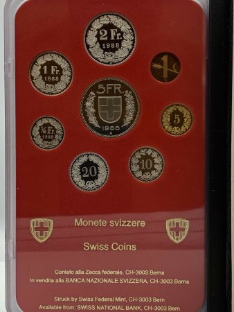 Suisse Coffret 8 monnaies - 1 centime à 5 Francs - Berne - 1988 - Frappe BE