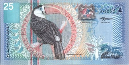 Suriname 25 Gulden Toucan - Fleur - 2000