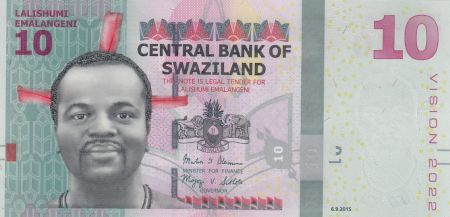 Swaziland 10 Emalangeni - Roi Mswati III - Danseurs - 2015