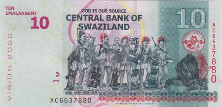 Swaziland 10 Emalangeni - Roi Mswati III - Danseurs - 2015