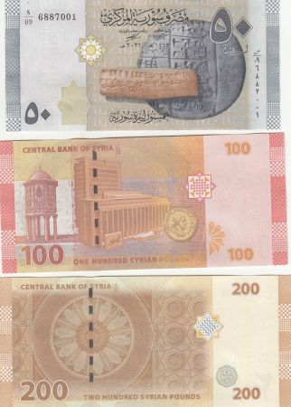 Syrie Série de 3 billets - 50, 100 et 200 pounds - 2022