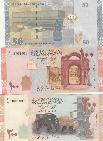 Syrie Série de 3 billets - 50, 100 et 200 pounds - 2022