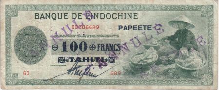 Tahiti 100 Francs Marchand - Impression Américaine - 1943