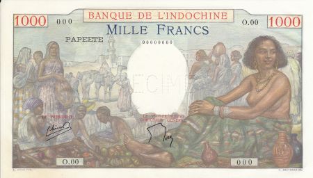 Tahiti 1000 Francs, Femme assise - Spécimen 1940 (1953)