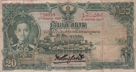 Thaïlande 20 Baht Roi Rama VII - Temple - 01-01-1935 - Série P.1