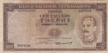 Timor 100 Escudos - Timor - Jose Celestino Da Silva - 02-01-1959