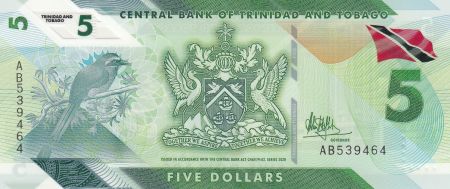 Trinidad et Tobago 5 Dollars - Oiseaux - Immeuble - 2020 - W.64a