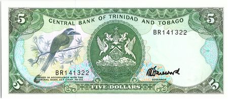 Trinidad et Tobago 5 Dollars, Oiseaux - Immeuble - 1985 - Neuf  - P.37 c