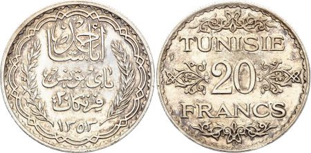 Tunisie  20 francs Ahmad Pasha - 1935 (1353) - Argent