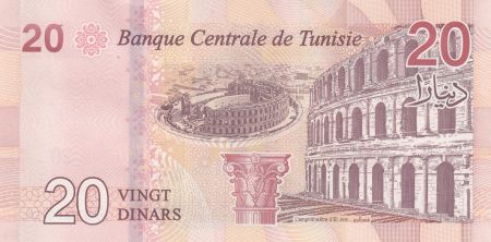 Tunisie 20 Dinars - Farhat Hached - Amphithéâtre El Jem - 2017