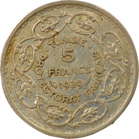 Tunisie Ahmed II - 5 Francs Argent, Protectorat Français - 1358 AH Paris