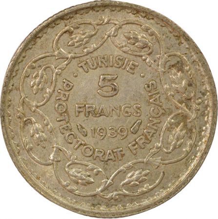 Tunisie Ahmed II - 5 Francs Argent, Protectorat Français - 1358 AH Paris