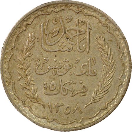 Tunisie Ahmed II - 5 Francs Argent, Protectorat Français - 1358 AH Paris